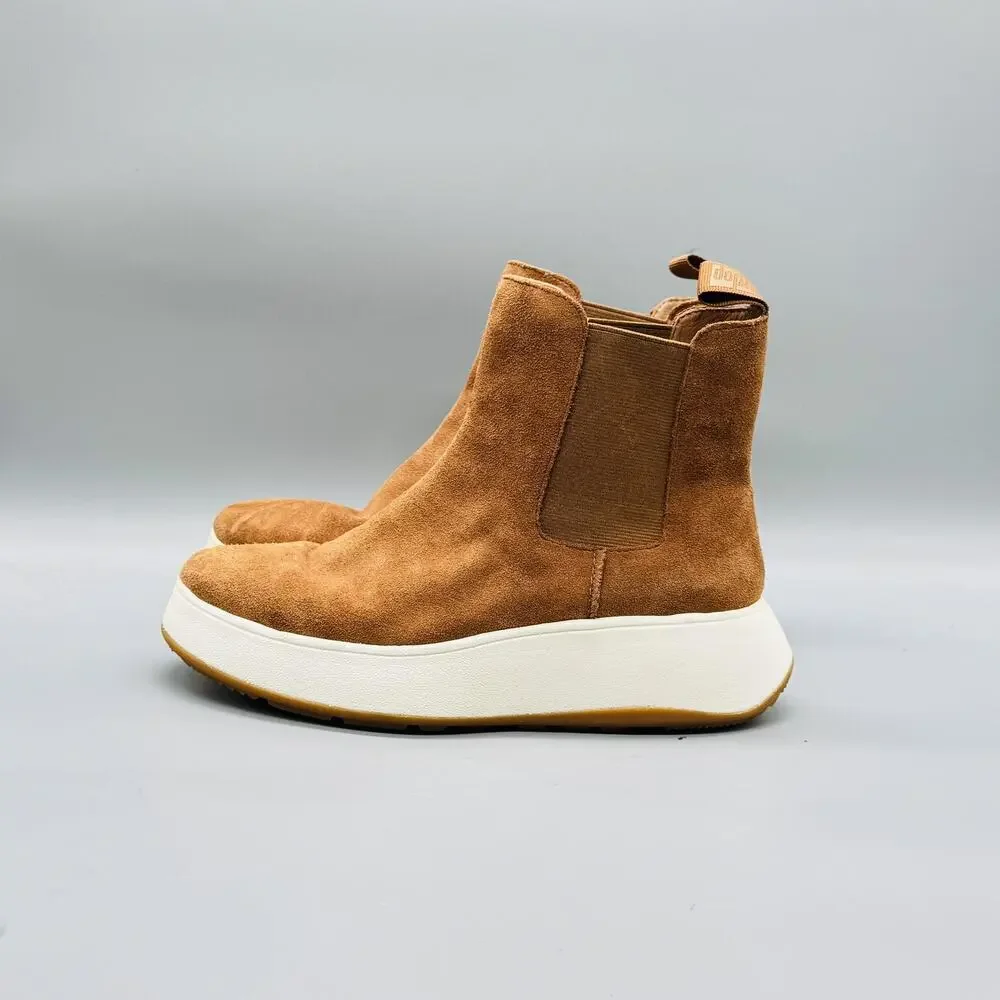FitFlop Boots Womens 6 Brown Suede Chelsea Ankle Flatform Pull On Sporty Shoes